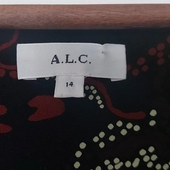 A.L.C. Mac Crinkle Silk Chiffon Floral V-Neck Top Sheer Sleeve Gold Size 14 - Picture 5 of 9